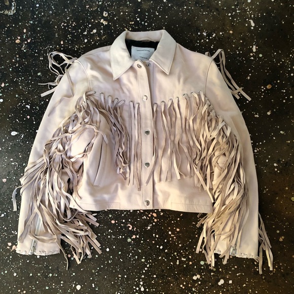 Understated Leather Mustang Jacket Marshmellow Leather Beige Fringe - Picture 9 of 13